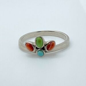 VTG Sterling Turquoise & Coral Stone Stacker Ring Sz 7.75